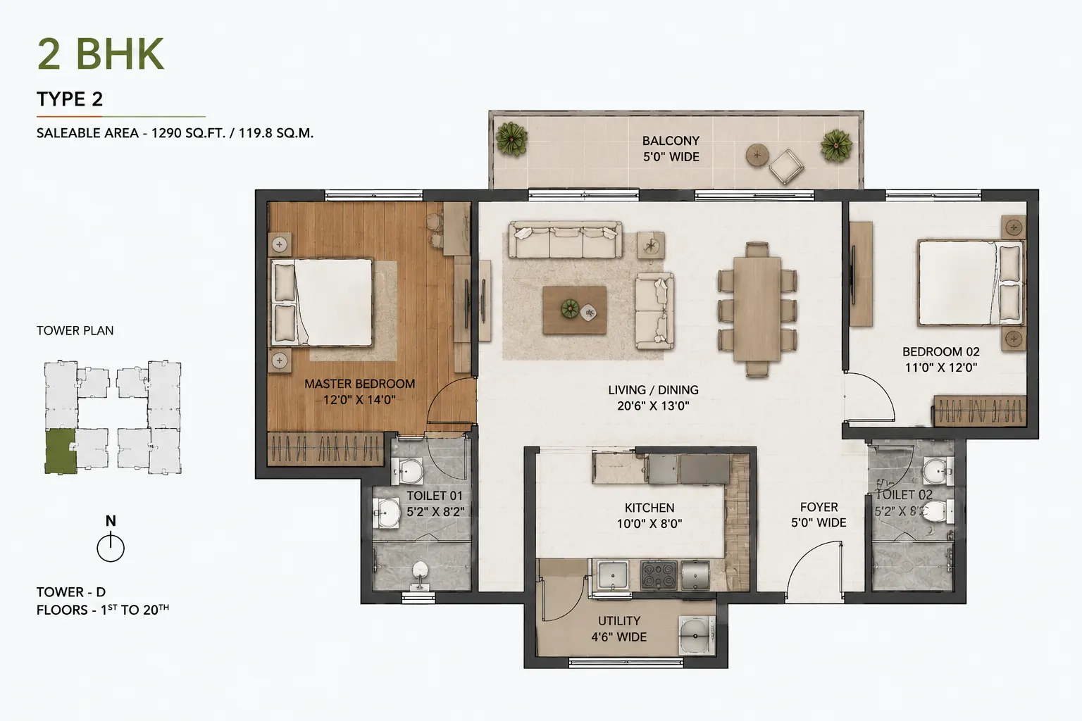 2 BHK Floor Plan Blueprint